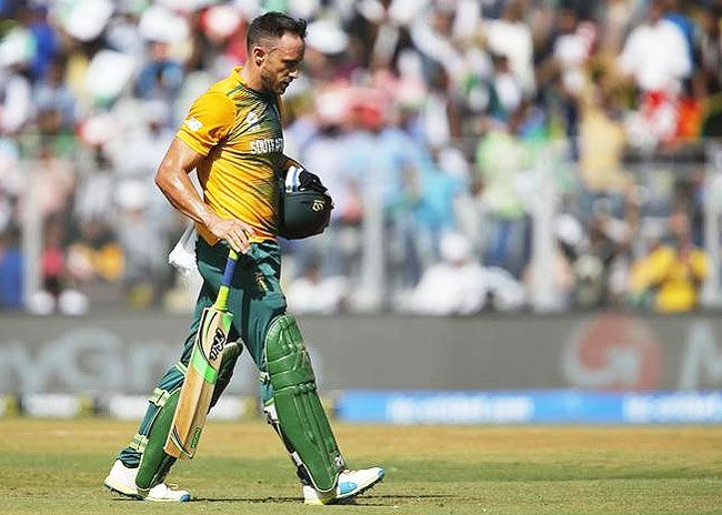 South Africa's T20 captain Faf du Plessis walks off the field after his dimissal