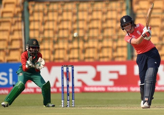 England captain Charlotte Edwards scored 60 off 51 balls, including seven fours, against Bangladesh in the women’s World T20 match in Bengaluru, on Thursday