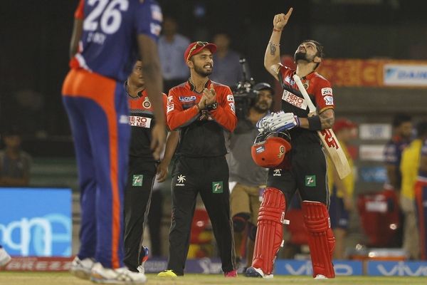 Virat Kohli looks to the heavens after guiding RCB to the Playoffs after the victory against the Delhi Daredevils at Raipur, May 22.