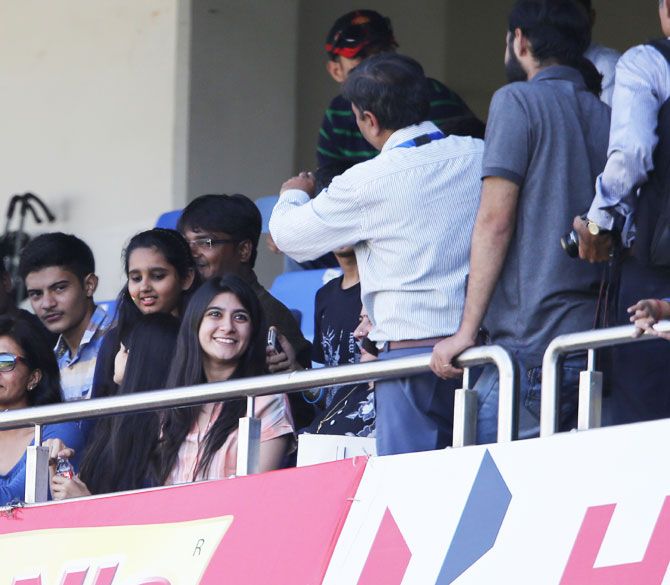 Cheteshwar Pujara's wife, Puja enjoys her share of fame as she watches the proceedings from the stands on Day 3