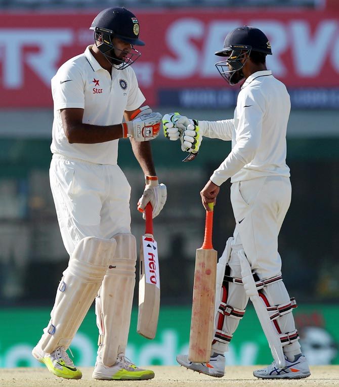 Ravichandran Ashwin, left, and Ravindra Jadeja have come good for India, especially in the third Test in Mohali,  to give India a 134-run first innings lead which effectively took the match away from England