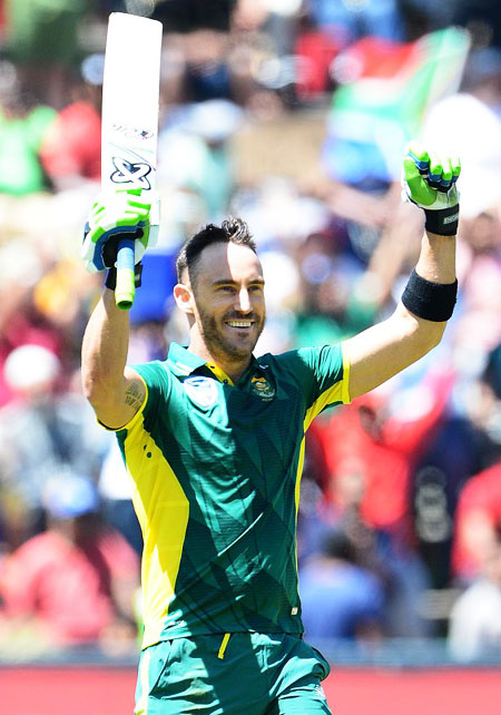 Faf du Plessis of the Proteas celebrates his 100 runs during the 2nd ODI against Australia at The Wanderers in Johannesburg on Sunday