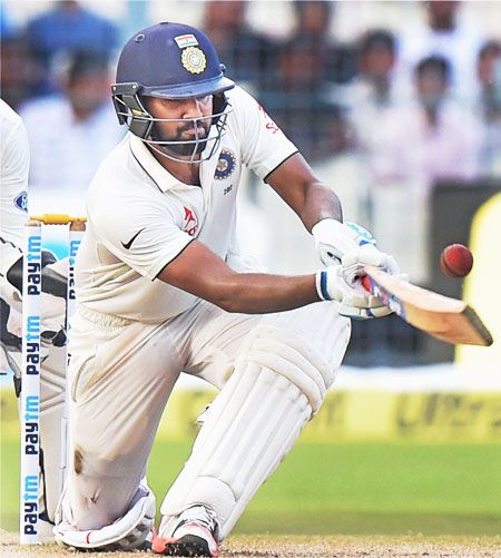 Rohit Sharma bats during his 82-run knock on Day 3 of the 2nd Test against New Zealand on Sunday
