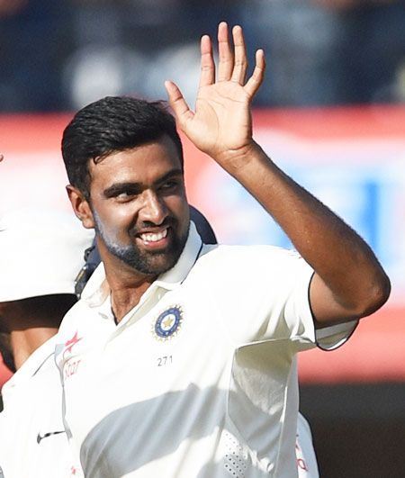 India's Ravichandran Ashwin is all smiles after picking the wicket of Jeetan Patel on Day of the 3rd Test vs New Zealand at the Holkar Stadium in Indore on Tuesday
