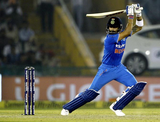 Virat Kohli plays a shot during the 3rd ODI vs New Zealand in Mohali on Sunday