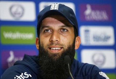 England all-rounder Moeen Ali talks to the media during his press conference in Cardiff, Wales, on Saturday