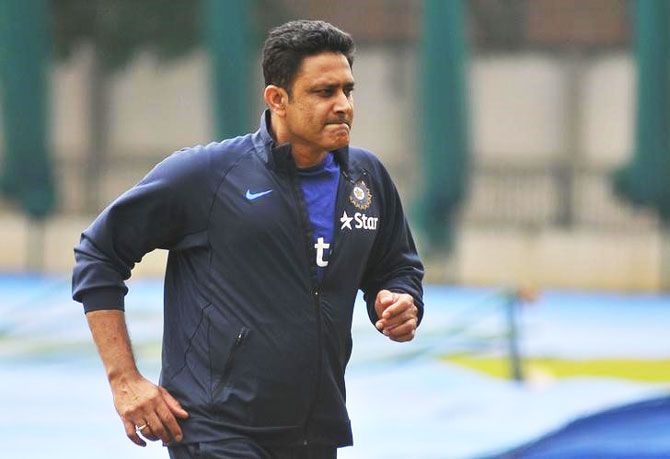 India's coach Anil Kumble attends a practice session