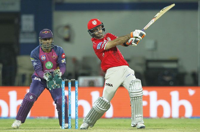 Kings XI Punjab's Glenn Maxwell enroute his blazing 44 not out off 20 deliveries during the Indian Premier League against Rising Pune Supergiant at the Holkar Cricket Stadium in Indore, on Saturday