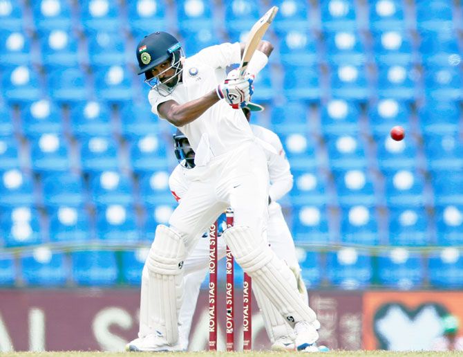Hardik Pandya en route his first Test century in Kandy on Sunday