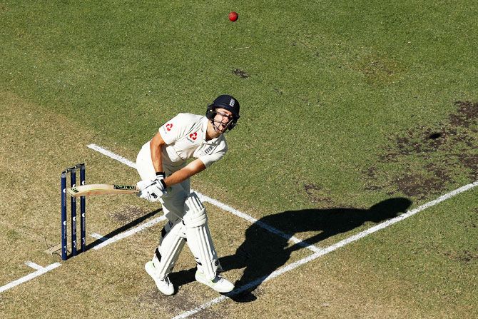 England's Dawid Malan is struck by a delivery during Day 1 of the third Ashes Test at WACA in Perth on Thursday