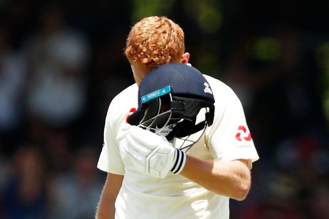 England's Jonny Bairstow celebrates on reaching his century on Day 3 of the 3rd Test at the WACA in Perth on Friday
