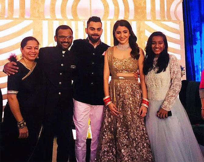 India's fielding coach R Sridhar and his family with Virat and Anushka