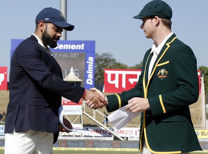 India captain Virat Kohli, left, with Australia skipper Steve Smith