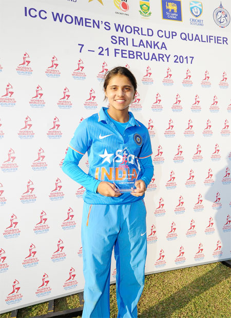 India's Devika Vaidya with the Player of the Match award on Tuesday