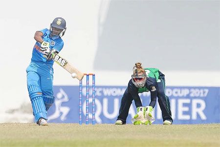 India's Thirush Kamini en route her century against Ireland on Friday
