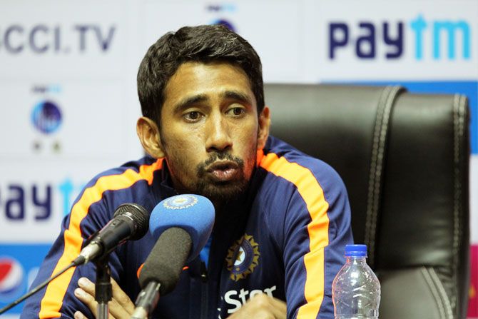 Wriddhaman Saha addresses the media after day's play on Day 2 of the one-off Test between India and Bangladesh held at the Rajiv Gandhi International Cricket Stadium in Hyderabad on Friday