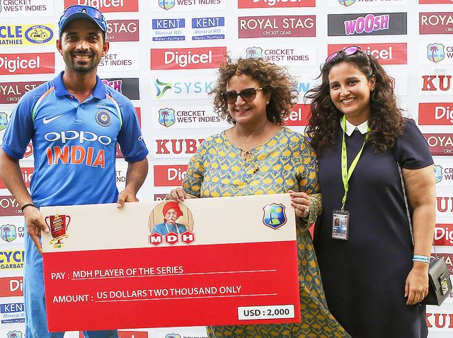 With 274 runs in the series against the West Indies, Ajinkya Rahane was named Man of the Series