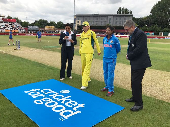  India's captain Mithali Raj and Australia captain Meg Lanning at the toss at The County Ground in Derby