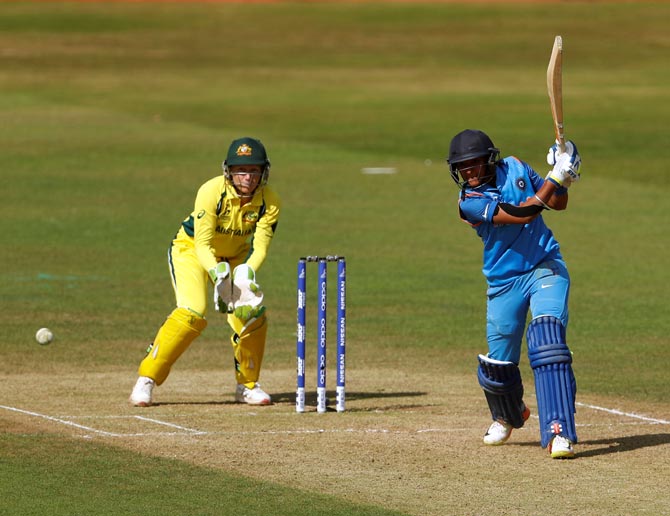 Harmanoreet Singh during her innings of 171 against Australia in the ICC Wiomen's World Cup semi-final on Thursday