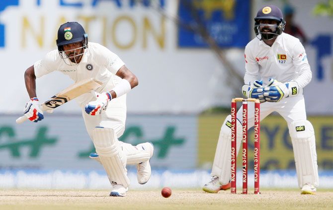 India's Hardik Pandya scored half-century in the first innings of his debut Test in Galle on Thursday