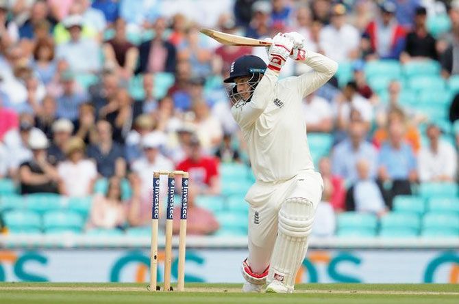England's captain Joe Root in action on Day 4 of the Oval Test on Sunday
