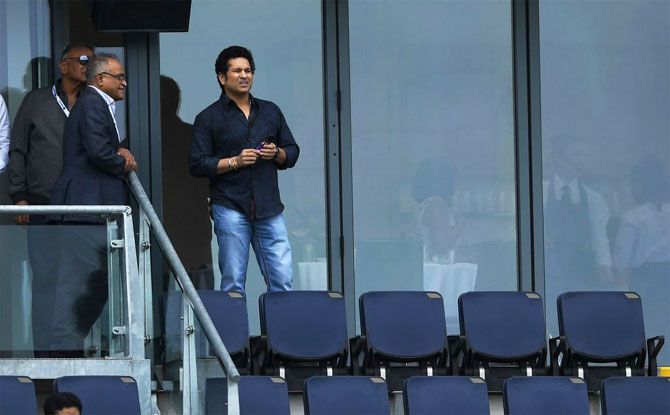 India's cricket icon Sachin Tendulkar watches the proceedings as Edgbaston cricket ground during India's match-winning performance against Pakistan on Sunday