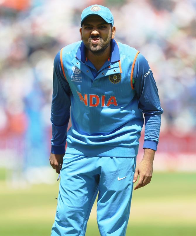 Rohit Sharma pulls a face while fielding