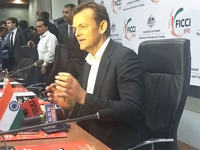 Former Australian captain Adam Gilchrist at a promotional event in New Delhi on Monday