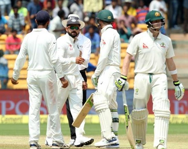 Virat Kohli captain of India and his counterpart Steven Smith had a brief but charged-up exchange of words