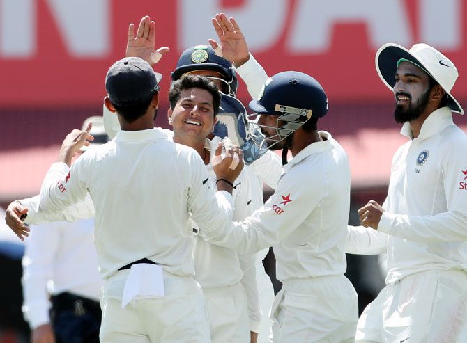 Debutant Kuldeep Yadav scalped four wickets on his Test debut on Day 1 of the 4th Test against Australia in Dharamsala on Saturday