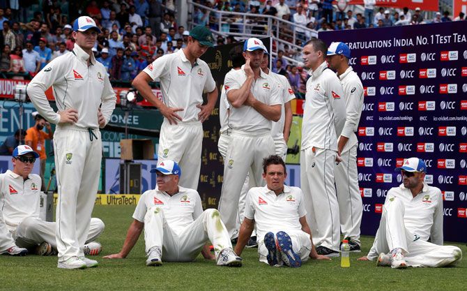 The Australian players after the Test match