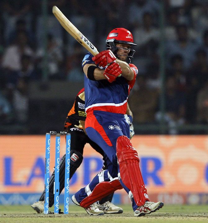 Delhi Daredevils' Corey Anderson en route his 41 during the IPL match against Sunrisers Hyderabad on Tuesday