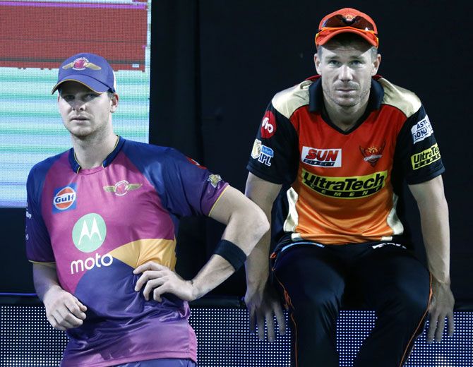  David Warner, right, with Steve Smith