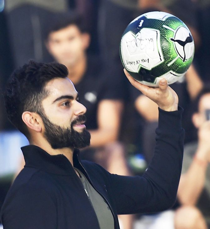 Indian cricket team captain Virat Kohli at the launch of his brand One8 with sports brand PUMA, in New Delhi on Thursday