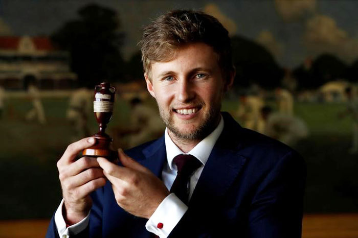 England's Joe Root poses with the Ashes urn