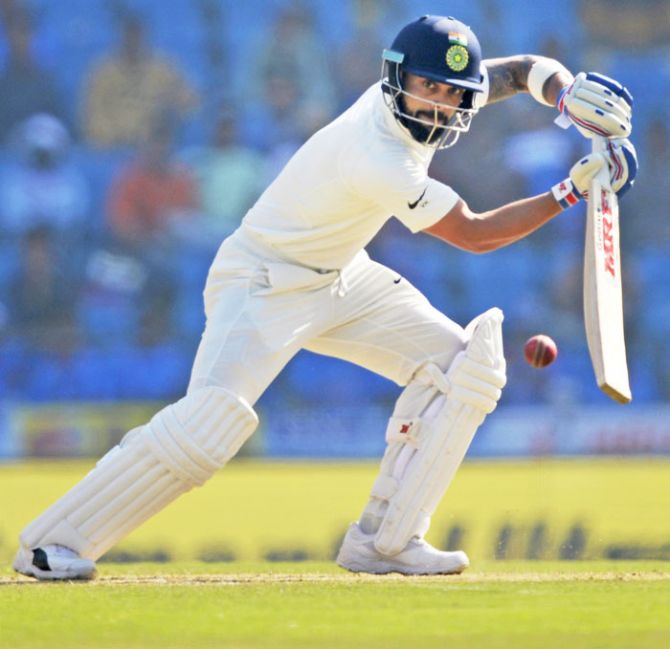 India captain Virat Kohli plays a shot during his innings of 213 on the third day of the 2nd Test match against Sri Lanka in Nagpur on Sunday