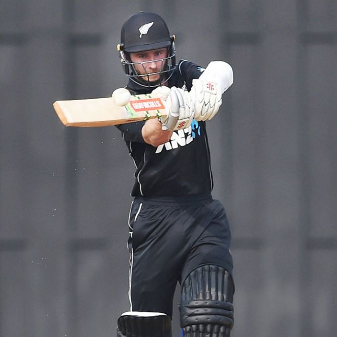 New Zealand captain Kane Williamson plays a shot during a practice match against Indian Board President XI in Mumbai on Tuesday