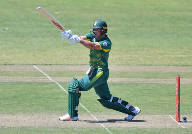 South Africa's AB de Villiers hits out during the 2nd Momentum ODI against Bangladesh at Boland Park in Paarl, South Africa, on Wednesday