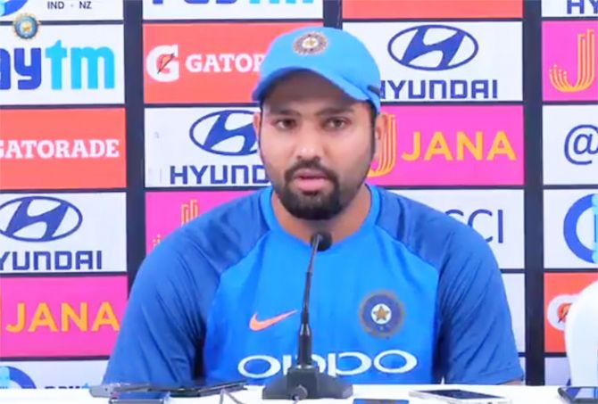 India ODI vice-captain Rohit Sharma addresses the media prior to the team practice session in Mumbai on Friday