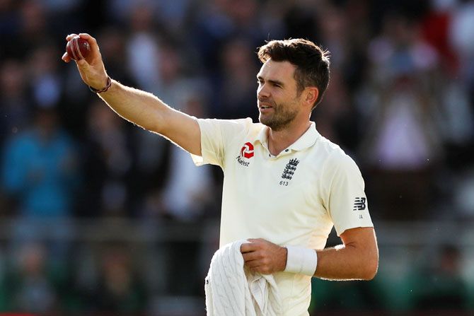 England's James Anderson celebrates the wicket of West Indies' Kraigg Brathwaite and his 500th test wicket on Day 3 of the 3rd and final Test on Friday