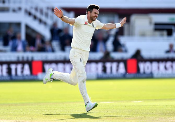 James Anderson celebrates dismissing West Indian Kraigg Braithwaite, his 500th Test wicket at Lord's, September 8. Photograph: Dan Mullan/Getty Images