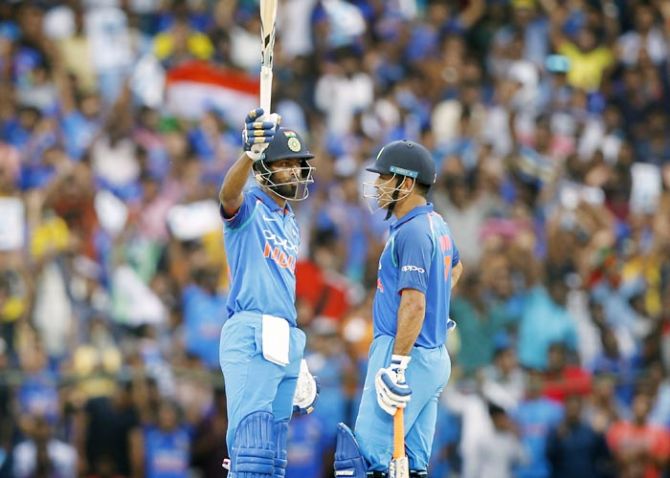 Pandya and Dhoni added 118 runs for the sixth wicket to prop India to a match-winning total in the 1st ODI on Sunday