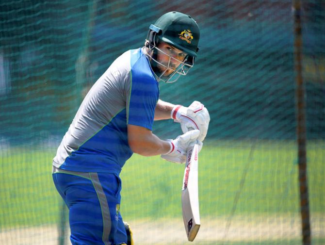 Australia's Aaron Finch at a nets session in Indore on Saturday
