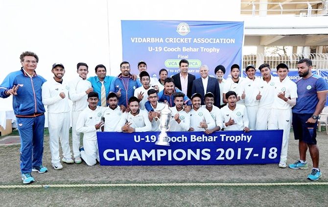 Vidarbha’s Under-19 team after winning the Cooch Behar Trophy in January 2018