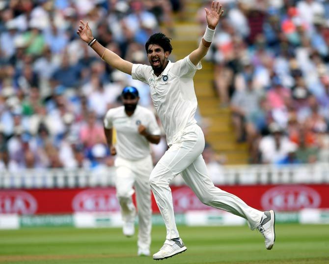 Ishant Sharma celebrates after taking Ben Stokes's wicket on Day 3 of the first Test at Edgbaston. Photograph: Gareth Copley/Getty Images