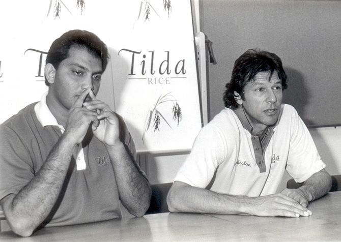 Imran Khan with Mohammad Azharuddin, right