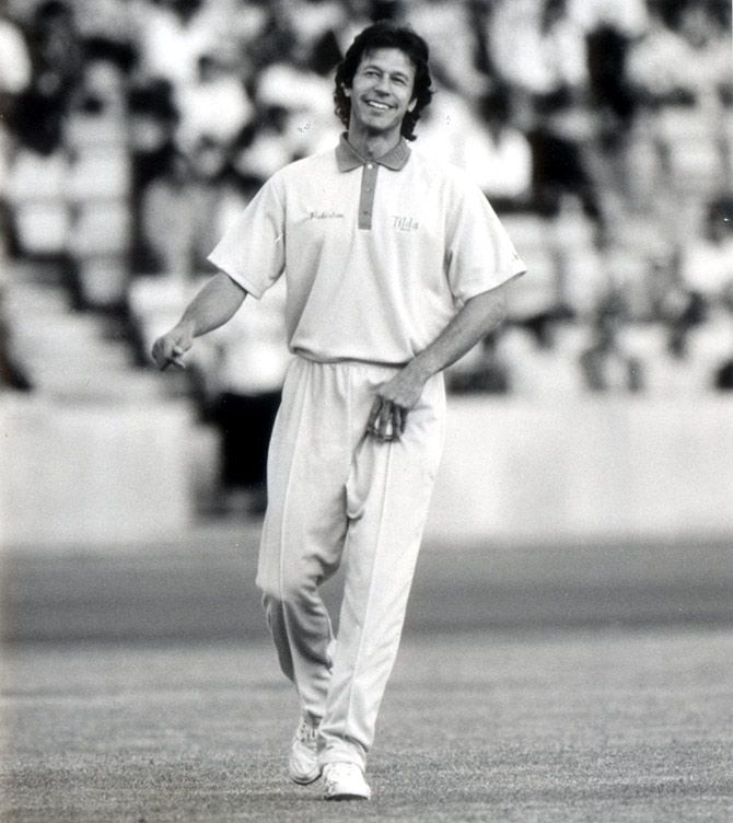 Imran Khan at an exhibition game at the Crystal Palace stadium, July 28, 1992