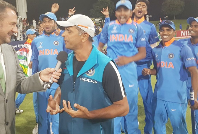 Rahul Dravid, the mastermind behind India's Under-19 World Cup triumph. Photograph: Cricket World Cup/ICC/Twitter