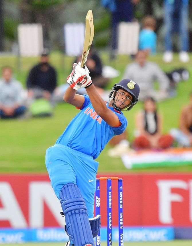 Manjot Kalra, who hit a century in the Under-19 World Cup final against Australia. Photograph: Cricket World Cup/ICC/Twitter