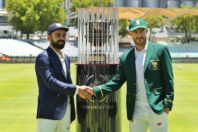 India captain Virat Kohli and South Africa captain Faf du Plessis at the launch of the 2018-19 Freedom Series on Wednesday